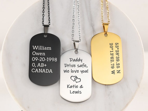 Personalized Stainless Steel Dog Tag Necklace || Custom Engraved Stainless  Steel Dog Tag Pendant ||Fashionable Stainless Steel Dog Tag Pendant with