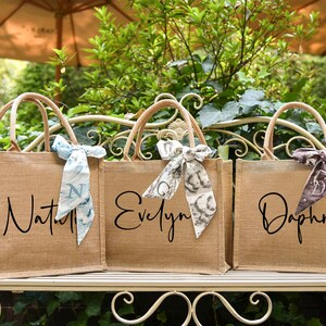 Bridesmaid Tote Bags, Personalized Burlap Bag With Scarf, Monogram ...