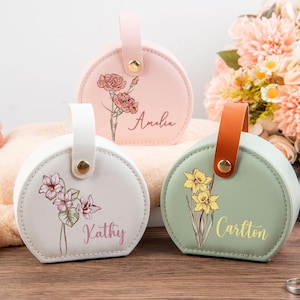 Personalized Jewelry Box for Bridesmaids with Name,Custom Travel Jewelry Case,Birth Month Flower Jewelry Case,Bridesmaid Gifts,Gift for her