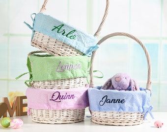 Personalized Easter Basket Liner,Custom Easter Basket Liner with Name or Monogram,Seersucker Easter Basket Liner for Boy Girl Child Kid Gift