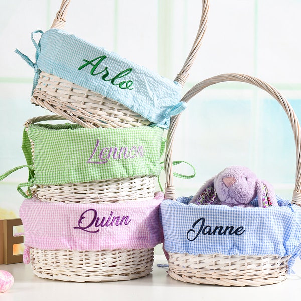 Personalized Easter Basket Liner,Custom Easter Basket Liner with Name or Monogram,Seersucker Easter Basket Liner for Boy Girl Child Kid Gift