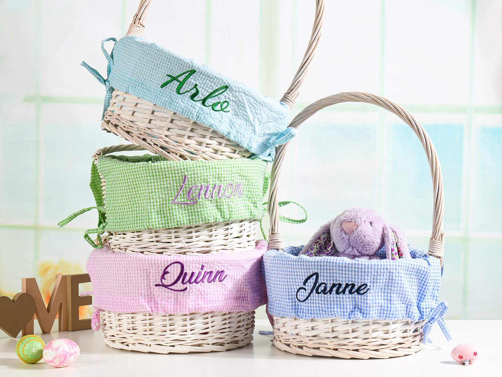 Personalized Easter Basket Liner,Custom Easter Basket Liner with Name or Monogram,Seersucker Easter Basket Liner for Boy Girl Child Kid Gift