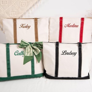 Custom Canvas Tote Bag,Embroidered Name Bag with Initials,Tote Bag with Ribbons,Beach Tote Bags,Bachelorette Gift,Bridesmaid Bag