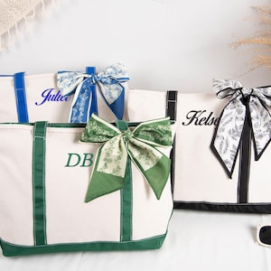 Sac fourre-tout personnalisé avec foulard, brodé avec initiales, sacs fourre-tout personnalisés, sac fourre-tout avec foulards, sacs fourre-tout avec nom, cadeau d'enterrement de vie de jeune fille, sac d'école