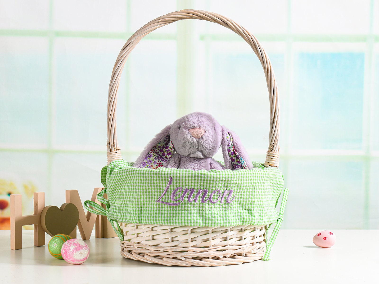 Personalized Easter Basket Liner,Custom Easter Basket Liner with Name or Monogram,Seersucker Easter Basket Liner for Boy Girl Child Kid Gift