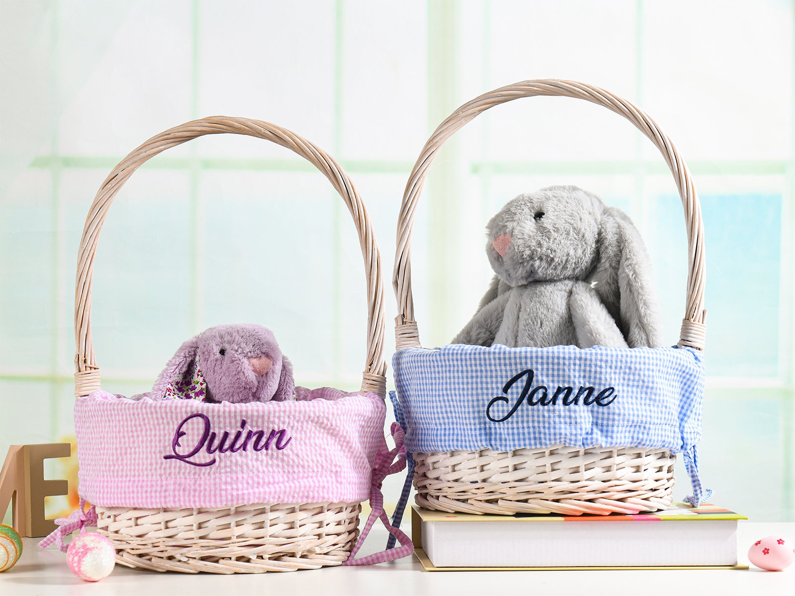 Personalized Easter Basket Liner,Custom Easter Basket Liner with Name or Monogram,Seersucker Easter Basket Liner for Boy Girl Child Kid Gift