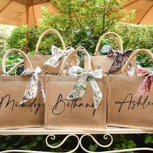 Bridesmaid Tote Bags, Personalized Burlap Bag With Scarf, Monogram ...