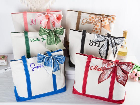 Personalized Tote Bag with Scarf,Embroidered with Initials,Custom Tote Bags,Tote Bag with Scarfs,Name Tote Bags,Bachelorette Gift,School Bag