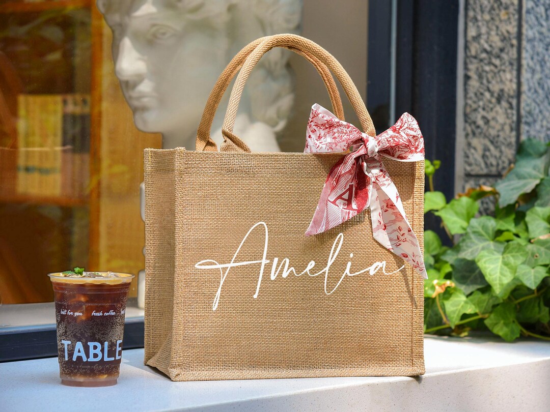 Bridesmaid Tote Bags, Personalized Burlap Bag With Scarf, Monogram ...