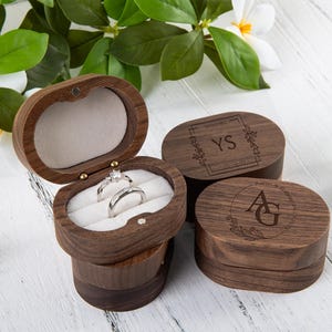 ustom Wooden Wedding Ceremony Ring Box, Personalized Engraved Engagement Ring Box, Oval Ring Bearer, Anniversary, Proposal Ring Box Holder