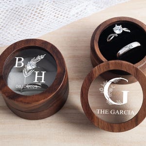 Wooden Wedding Ring Box with Clear Acrylic Cover,Custom Engraved Engagement Proposal Holder,Ring Box For Bridal Her