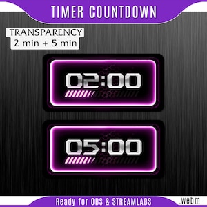 PINK NEON stream timer : starting screen timer, countdown timer obs, purple timer obs, stream countdown timer, pink neon timer
