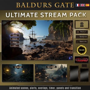 Stream package of Baldur&#39;s Gate 3 designed for twitch, stream overlays pack, full stream pack, OBS stream overlay, fantasy stream pack