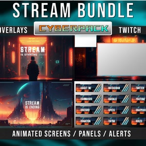 Stream Paket : Cyberpunk, Stream Overlays, Animierte Bildschirme, Twitch Panels und Stream Elemente, OBS Stream Overlays, Anime Stream Paket