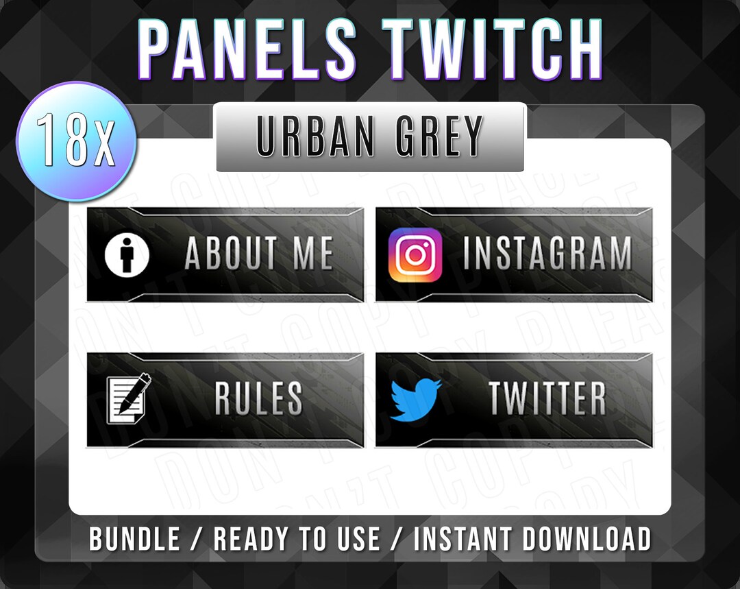 Twitch Panels Urban Grey, Bundle Panels, Twitch Overlays, Stream Panels ...