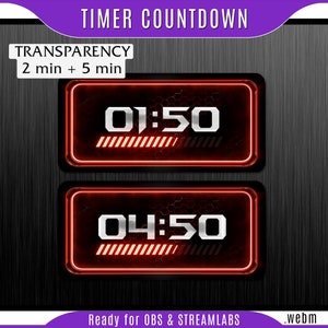 RED stream timer : Starting screen timer, countdown timer obs, stream countdown timer, red timer obs, stream element widget