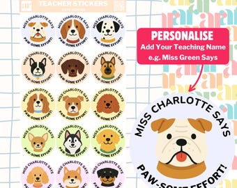 Personalised Teacher Stickers | Cute Puppies | Personalised Teacher Merit Stickers | Personalised Teacher Stickers | Fun Teacher Stickers