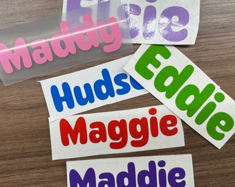 Personalised Name Stickers, Custom Vinyl Stickers, Personalised decals, Custom decals for School, Wedding, Birthday Party, phone, Pet bowel.