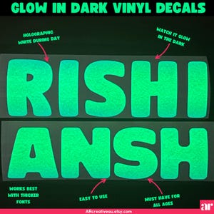 Glow in Dark naamsticker, gepersonaliseerde stickers, aangepaste vinylstickers, aangepaste naamstickers, aangepaste tekst, vinyl naamsticker, Halloween-decor