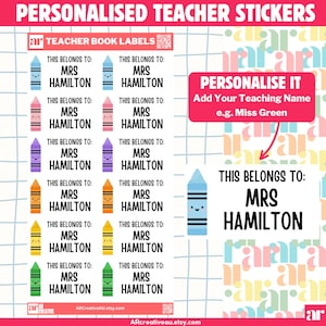 Teacher Book labels, Teacher Name Labels, Personalised Teacher Stickers, Classroom Stickers, Book Stickers, Teacher Labels, Library Stickers