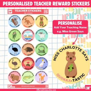 30 Personalised Teacher Stickers | Teacher Reward Stickers |  Reward Stickers | Custom Teacher Stickers | Teacher Merit Stickers