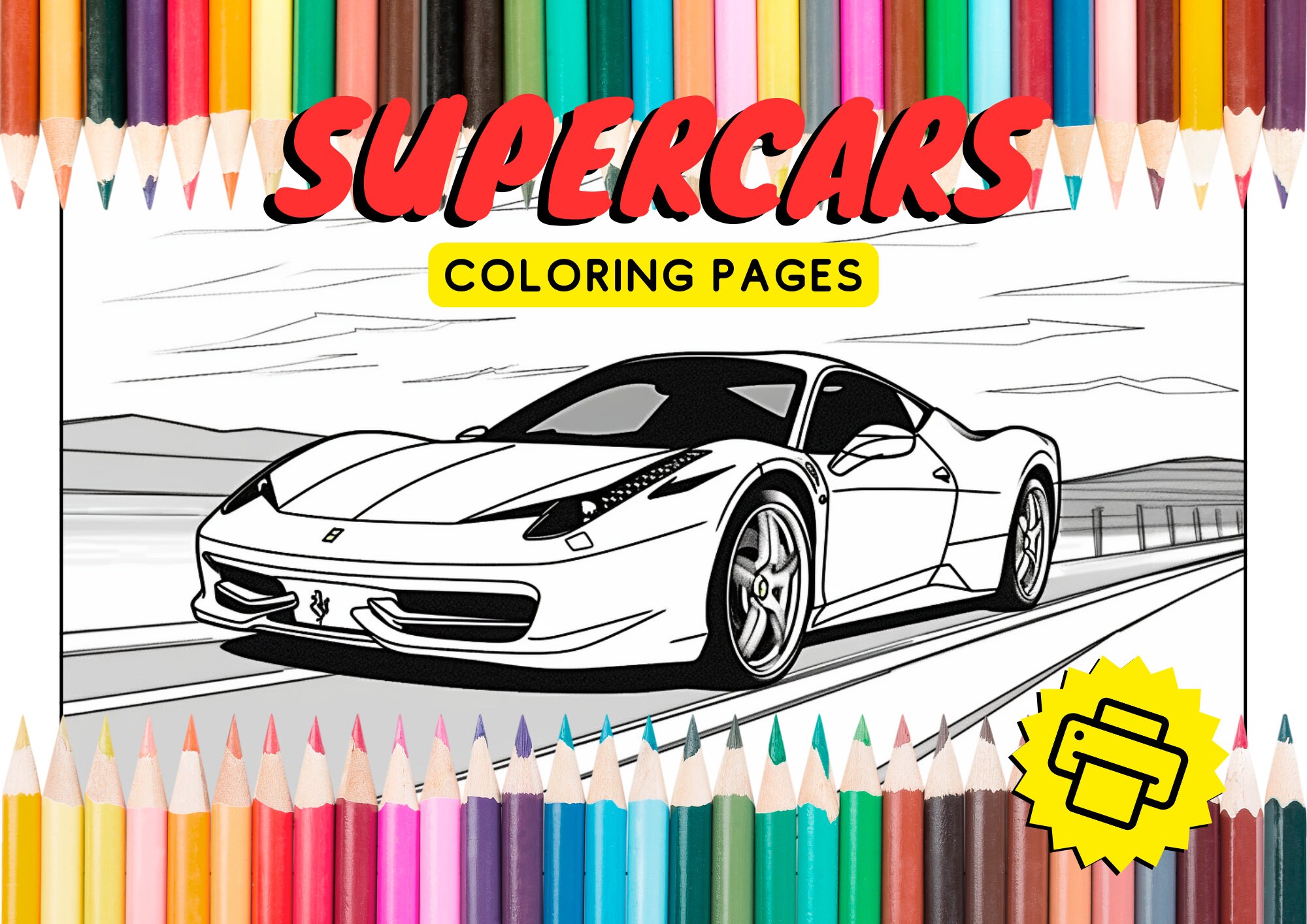 Supercar Coloring Book For Kids Ages 8-12: Amazing Collection of Cool Cars  Coloring Pages With Incredible High Quality Graphics Illustrations Of Super  (Paperback)