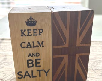 Salt and pepper shakers with British theme