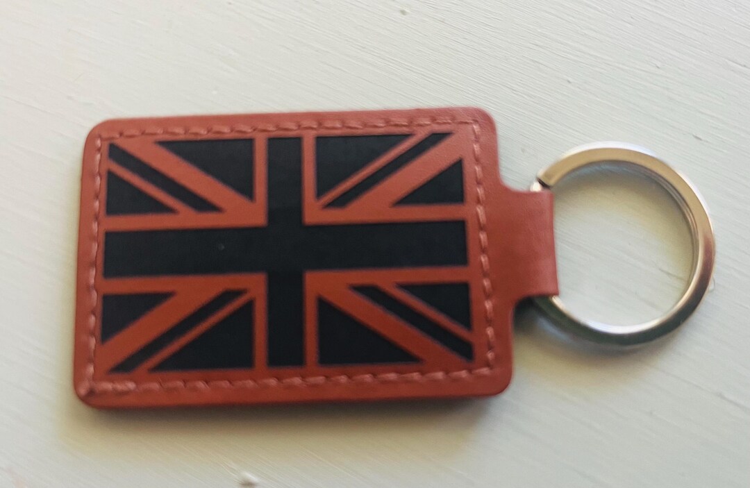 Brown Pu Leather Keychain Engraved With the British Flag and Personal ...