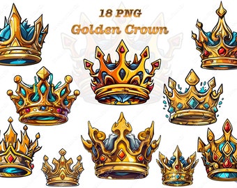 Golden Crown Clipart, Luxury Royal PNG, Commercial Use (Digital Download)