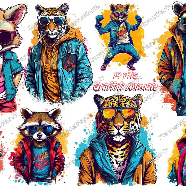 Clipart Graffiti Animale, Graffiti Animale png, conception de T-shirt, animal funky, vêtements colorés, style graffiti, vecteur, DreamerStarCo