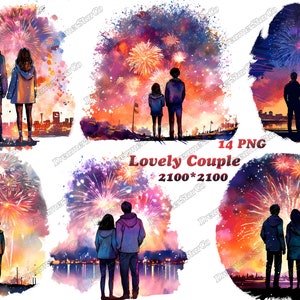 Schönes Paar,4.Juli,Feuerwerk,T-Shirt Design,T-Shirt Design,Aquarell,Aquarell-Stil,Feuerwerk,DreamerStarCo