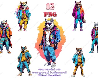 Stylish Wolf Clipart, Animal T-Shirt Design PNG (Digital Download)