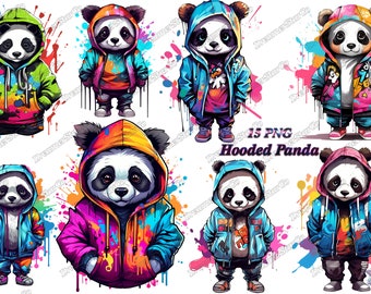 Graffiti Hooded Panda Clipart: T-Shirt Design PNG (Digital Download)