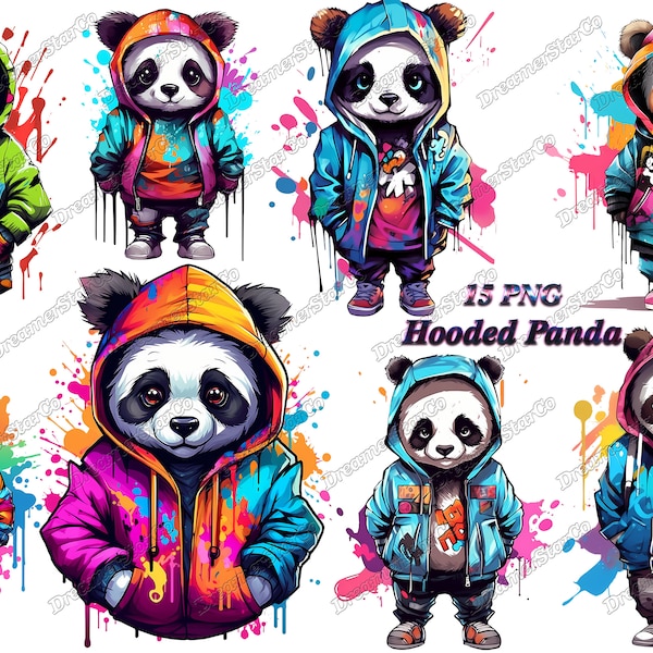 clipart de panda à capuchon, petit panda, panda mignon, png de panda à capuchon, conception de T-shirt, style graffiti, illustration vectorielle, DreamerStarCo