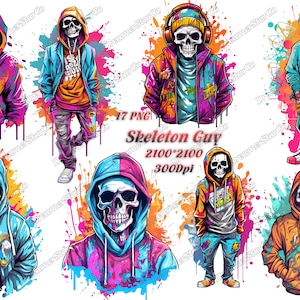 Skelett Kerl Clipart, Skelett Kunst png, T-Shirt Design, Graffiti-Stil, Vektorgrafik, DreamerStarCo