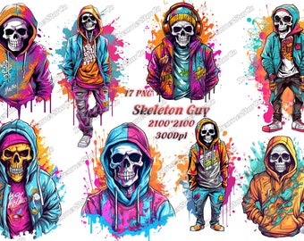Skeleton Guy clipart,skeleton art png,T-shirt design ,graffiti style,vector illustration,DreamerStarCo