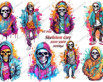 Szkieletowy facet clipart, szkielet sztuka png, projekt koszulki, styl graffiti, ilustracja wektorowa, DreamerStarCo