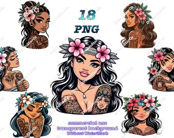 Polynesian girl,samoan girl png,T-shirt design ,Sublimation PNG,commercial use,vector illustration,DreamerStarCo