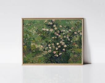 Roses, Vincent van Gogh print, Floral wall art, White roses painting, Greenery décor, Housewarming gift.