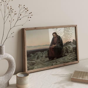 Christ in the Desert print, Biblical Jesus Christ painting, Jesus Fasting 40 days and 40 nights. image 4