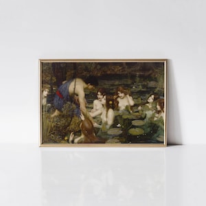 Hylas and the Nymphs 1896 by John William Waterhouse print, Victorian era Greek mythology painting.