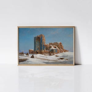The Blue Mosque in Tabriz, Jules Laurens print, Islamic architecture print, Mosque painting, Snowy desert wall art.