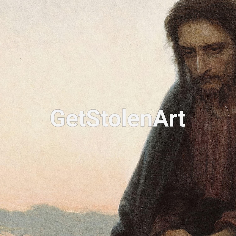 Christ in the Desert print, Biblical Jesus Christ painting, Jesus Fasting 40 days and 40 nights. image 6