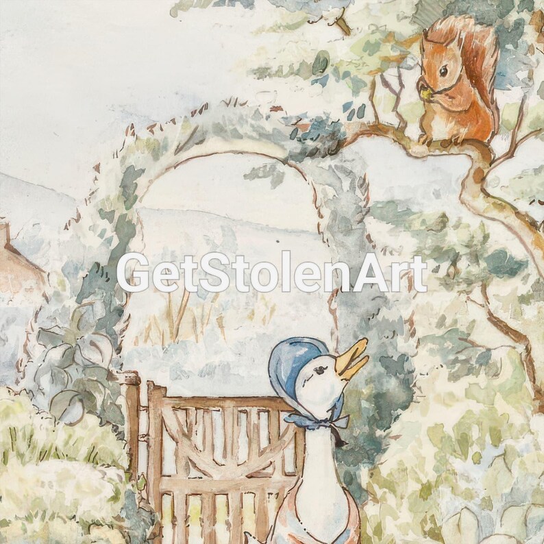Peter Rabbit en el huerto, impresión de pintura de acuarela de Beatrix Potter, arte de pared de guardería vintage, idea de regalo para baby shower. imagen 6