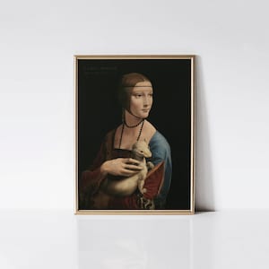Lady with an Ermine, Da Vinci print, Female portrait bedroom wall art, Italian renaissance masterpiece, Famous painting.