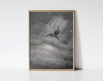 Satan Descends Upon Earth 1866 by Gustave Doré Print, Paradise Lost Art, Gothic Wall Decor, Dark Academia, Victorian, Poetry Enthusiast