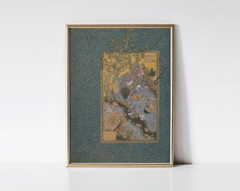 The Concourse of the Birds, Traditional Persian miniature art print, Bird lover gift.
