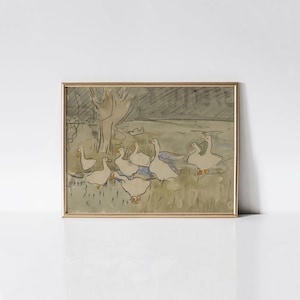 Ducks, Vintage nursery print, Ducks watercolor painting, Baby shower gift.