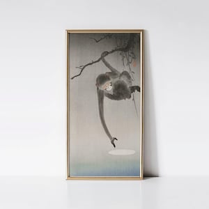 Monkey Reaching for the Moon 1900 by Ohara Koson, Japanese Wall Decor, Zen Home Art, Minimalist Wabi Sabi Print, Asian Nature Inspired Gift