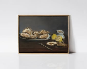 Oysters, Edouard Manet print, Oyster still life painting, Seafood art print, Gastronomy art, Vintage kitchen décor, Impressionist painting.